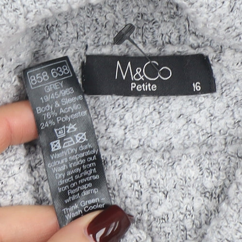 M&Co Petite Women Grey Roll Neck Knit Jumper Size 16
