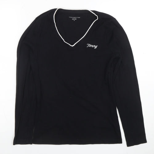 Tommy Hilfiger Women Black V-Neck Cotton Jumper M