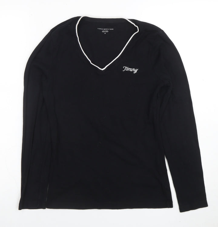 Tommy Hilfiger Women Black V-Neck Cotton Jumper M