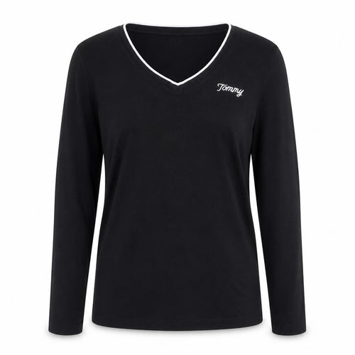 Tommy Hilfiger Women Black V-Neck Cotton Jumper M