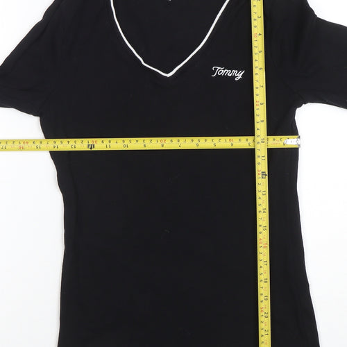 Tommy Hilfiger Women Black V-Neck Cotton Jumper M