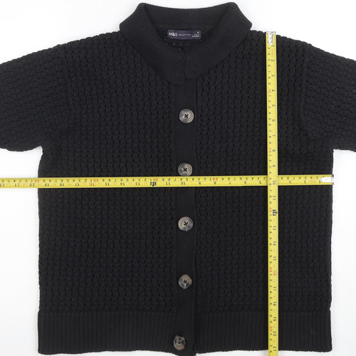 Marks and Spencer Women Black Size 12 Short Sleeve Button Cardigan
