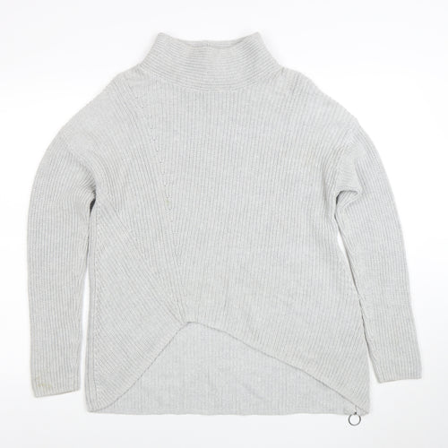 Oui Women’s Grey High Neck Cotton Knit Zip Jumper Size S