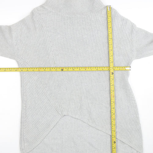 Oui Women’s Grey High Neck Cotton Knit Zip Jumper Size S