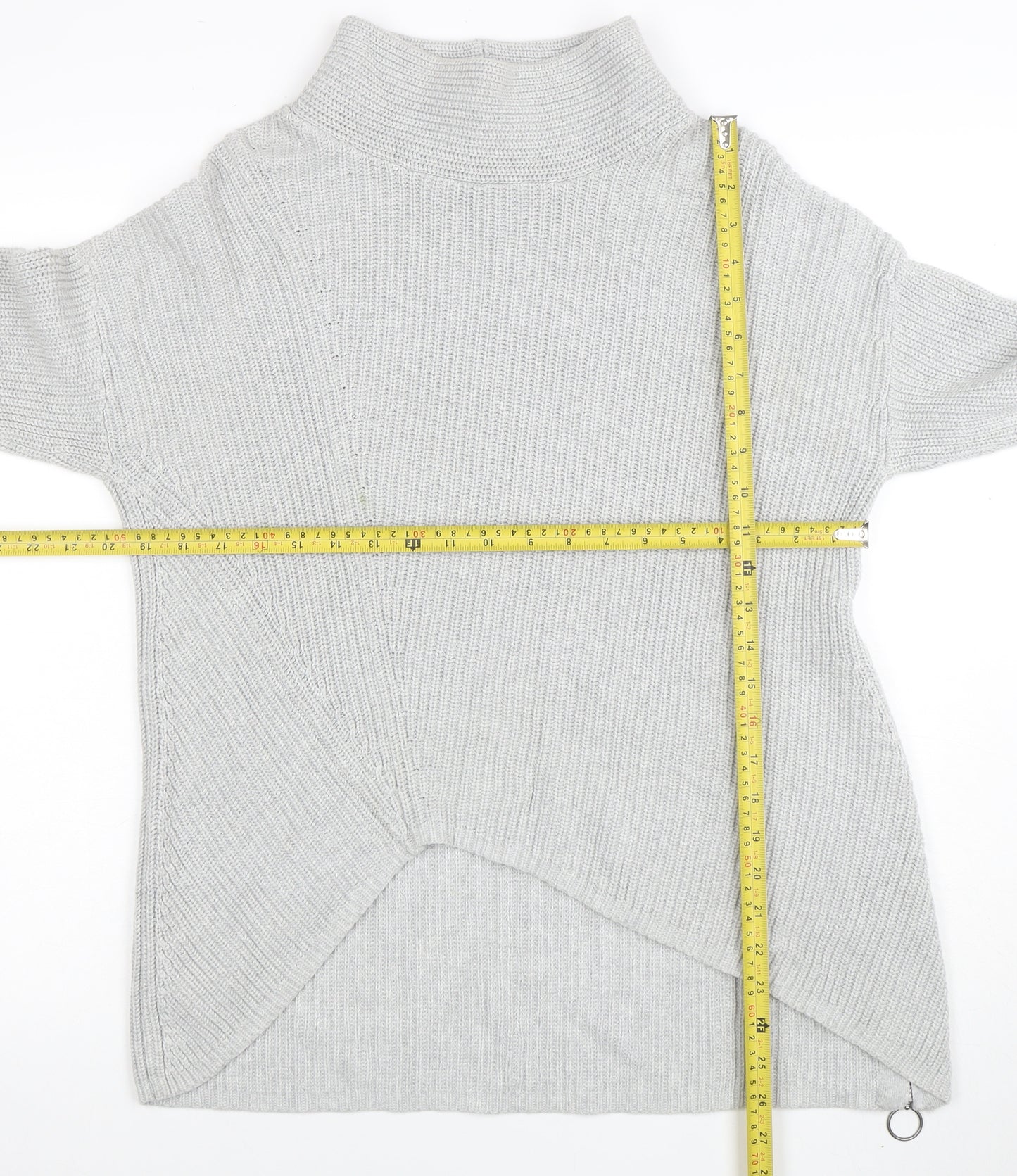 Oui Women’s Grey High Neck Cotton Knit Zip Jumper Size S