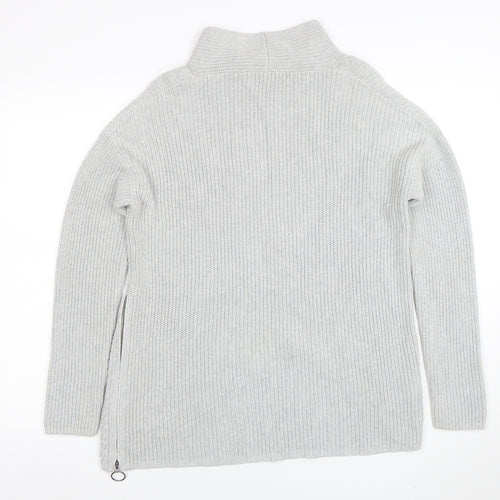 Oui Women’s Grey High Neck Cotton Knit Zip Jumper Size S