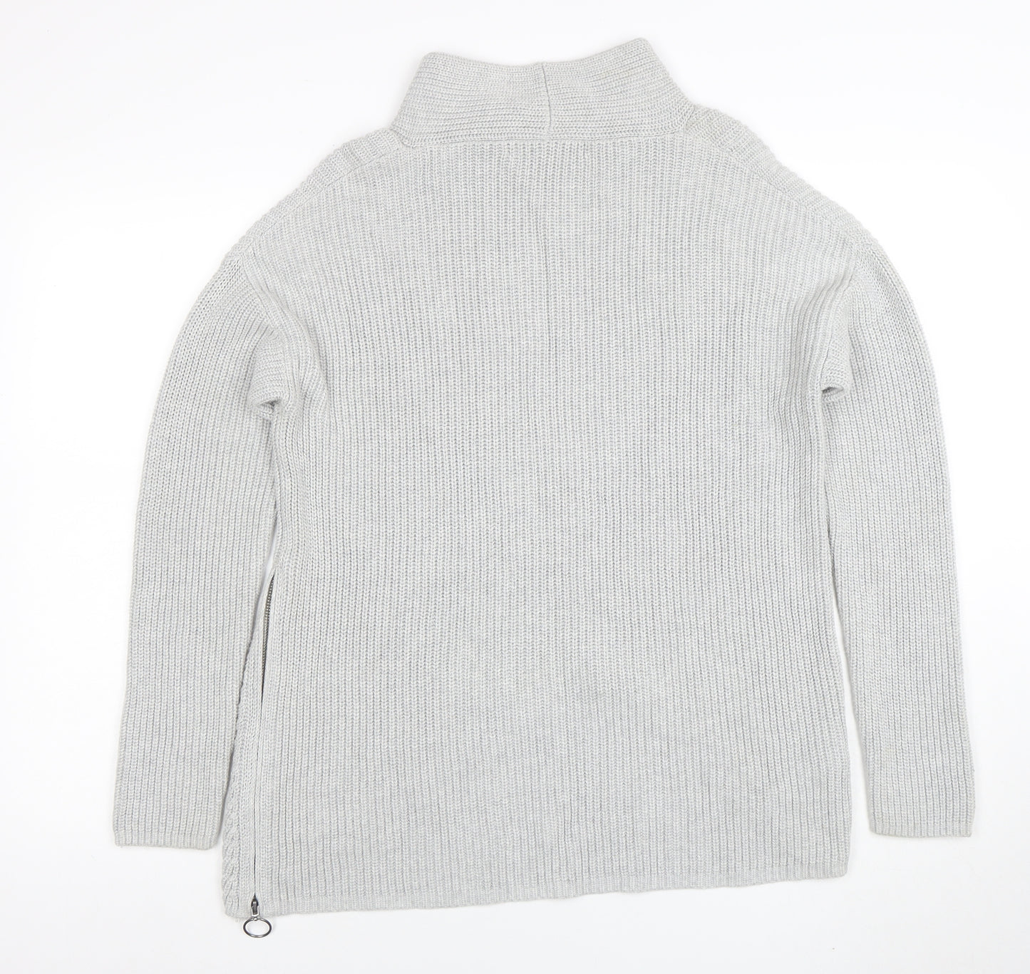 Oui Women’s Grey High Neck Cotton Knit Zip Jumper Size S