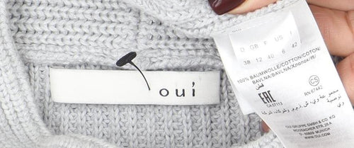 Oui Women’s Grey High Neck Cotton Knit Zip Jumper Size S