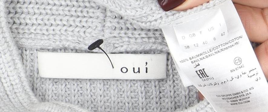 Oui Women’s Grey High Neck Cotton Knit Zip Jumper Size S
