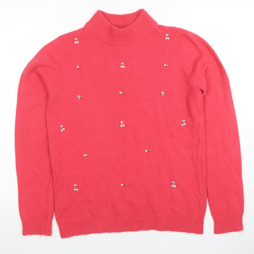 Papaya Women's Pink Beaded Mock Neck Knit Jumper Size S