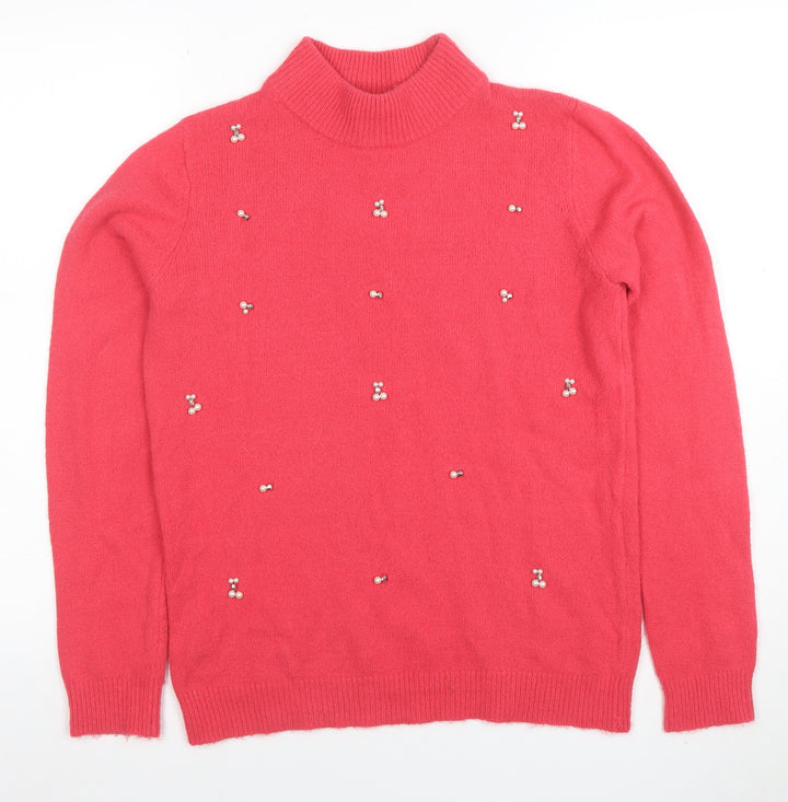 Papaya Women's Pink Beaded Mock Neck Knit Jumper Size S