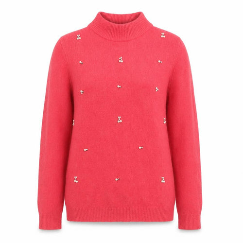 Papaya Women's Pink Beaded Mock Neck Knit Jumper Size S