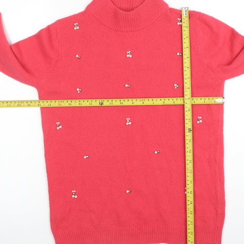 Papaya Women's Pink Beaded Mock Neck Knit Jumper Size S