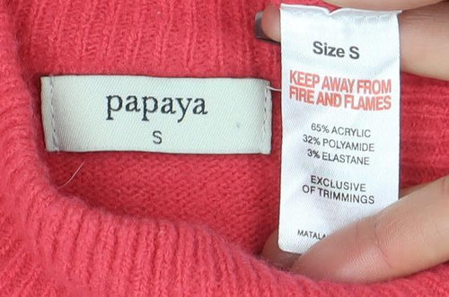 Papaya Women's Pink Beaded Mock Neck Knit Jumper Size S