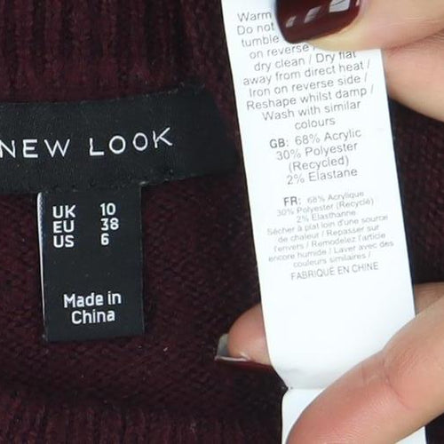 New Look Women's Burgundy Crew Neck Long Sleeve Jumper Size 10