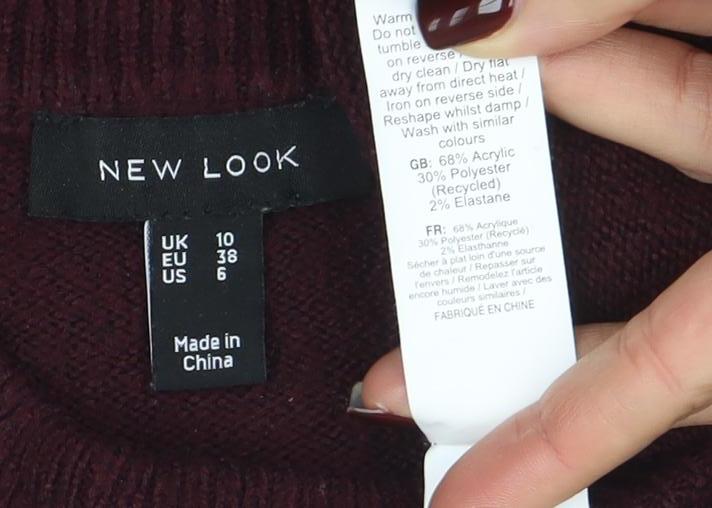 New Look Women's Burgundy Crew Neck Long Sleeve Jumper Size 10