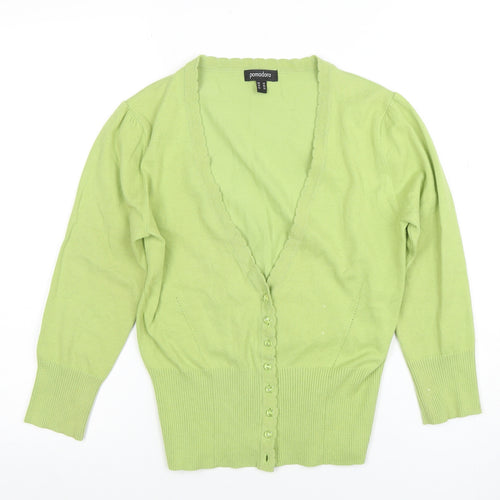 Pomodoro Women’s Green Cotton V-Neck Button Cardigan Size 10
