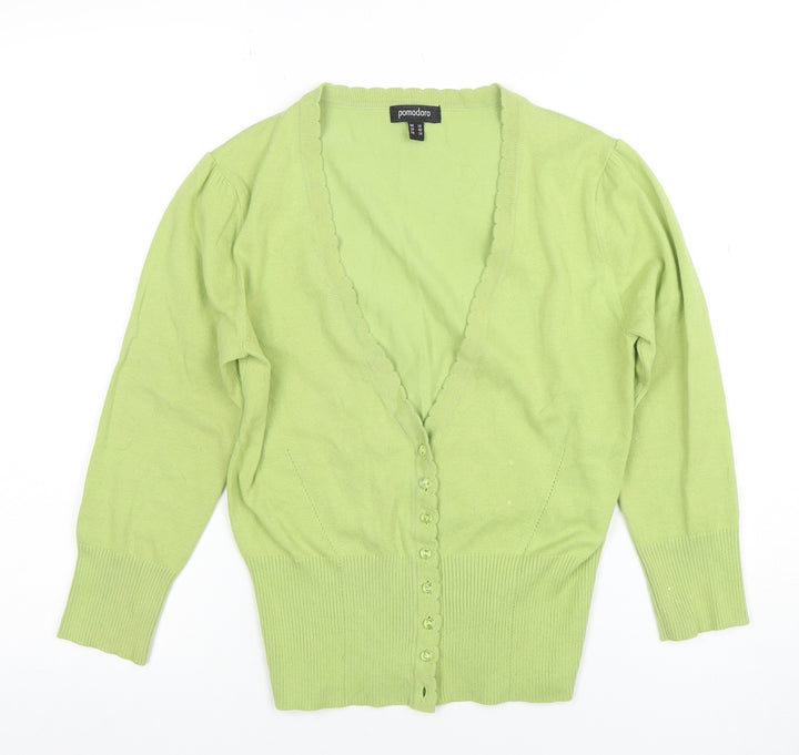 Pomodoro Women’s Green Cotton V-Neck Button Cardigan Size 10
