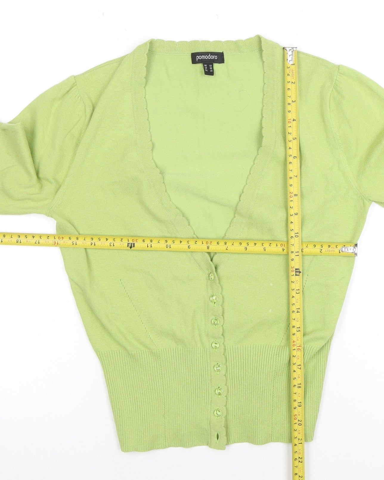 Pomodoro Women’s Green Cotton V-Neck Button Cardigan Size 10