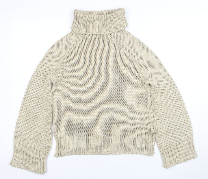 DIVIDED Women's Beige Roll Neck Chunky Knit Jumper XS