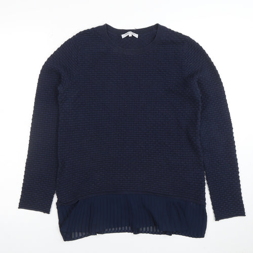 Great Plains Women's Blue Knit Pleated Hem Pullover Jumper Size M