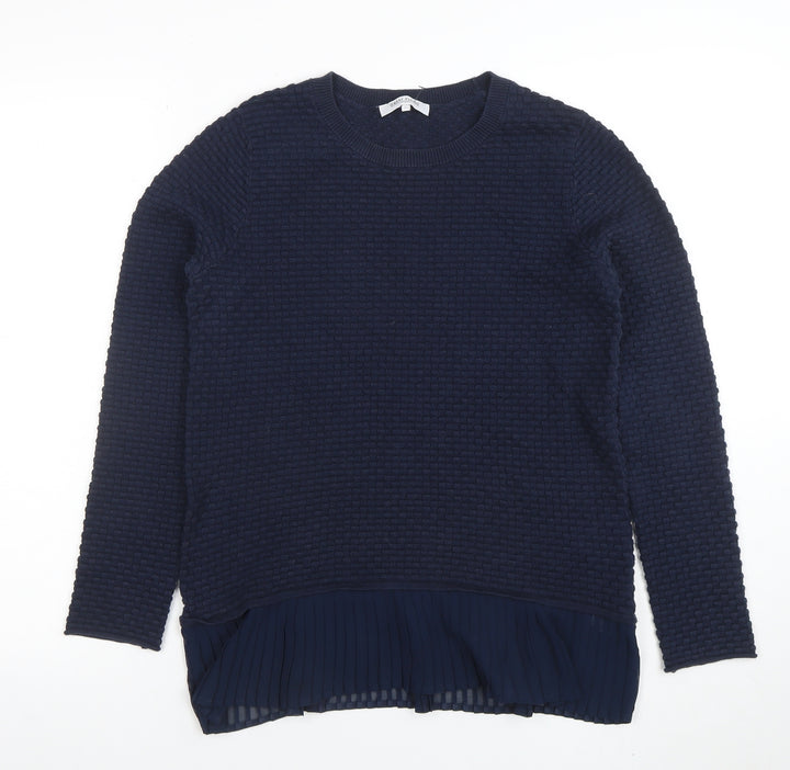 Great Plains Women's Blue Knit Pleated Hem Pullover Jumper Size M