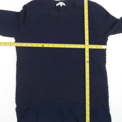 Great Plains Women's Blue Knit Pleated Hem Pullover Jumper Size M