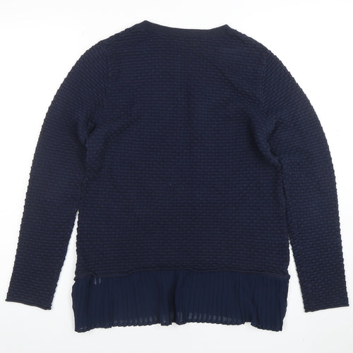 Great Plains Women's Blue Knit Pleated Hem Pullover Jumper Size M