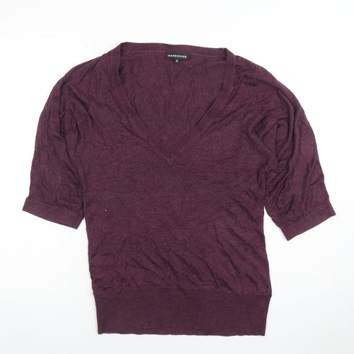 Warehouse Women’s Purple V-Neck Short Sleeve Knit Top Size 10