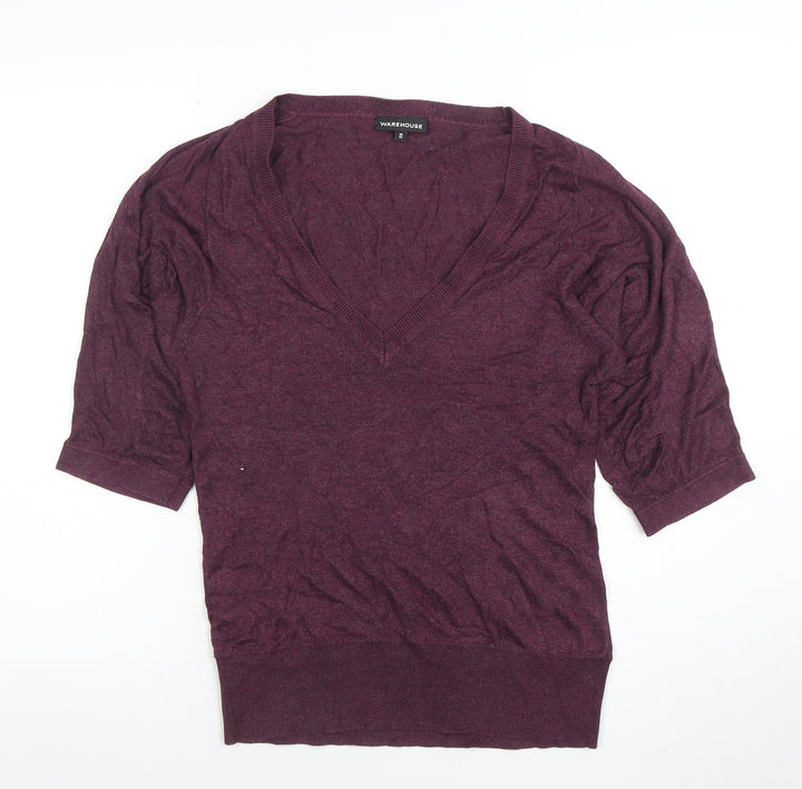 Warehouse Women’s Purple V-Neck Short Sleeve Knit Top Size 10
