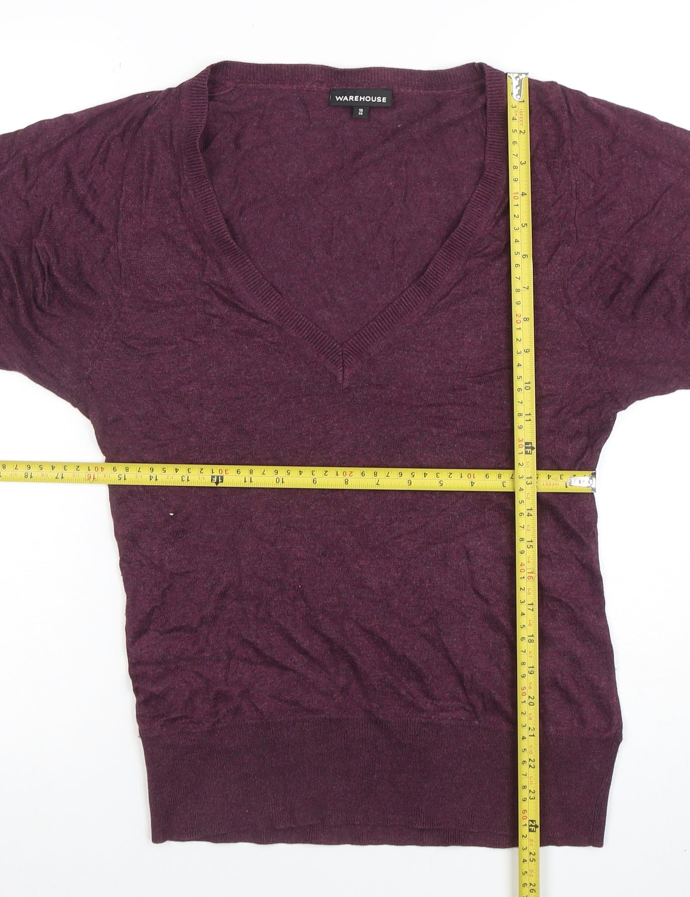 Warehouse Women’s Purple V-Neck Short Sleeve Knit Top Size 10
