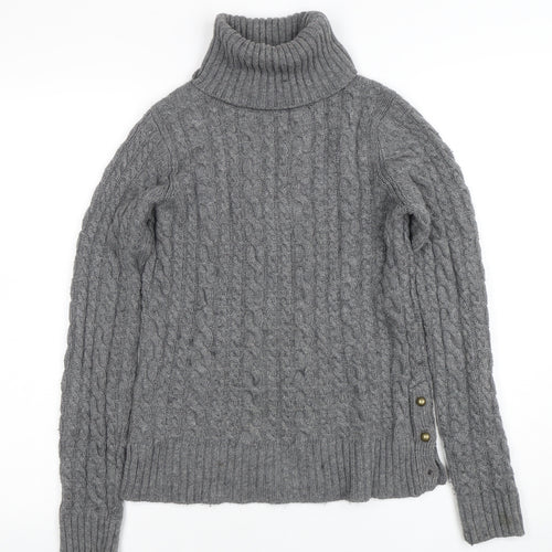 Zara Knit Womens Grey Roll Neck Cable Knit Wool Jumper Size M