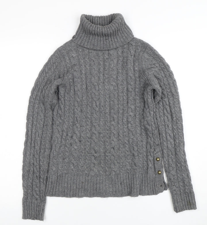 Zara Knit Womens Grey Roll Neck Cable Knit Wool Jumper Size M