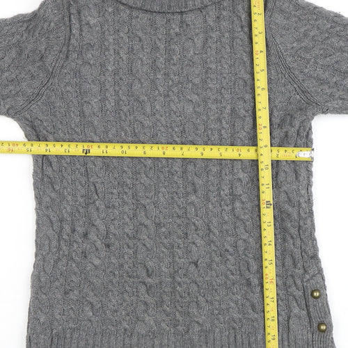 Zara Knit Womens Grey Roll Neck Cable Knit Wool Jumper Size M