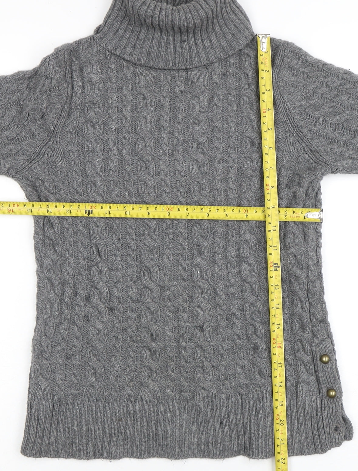 Zara Knit Womens Grey Roll Neck Cable Knit Wool Jumper Size M