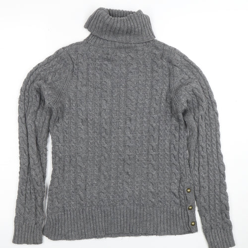 Zara Knit Womens Grey Roll Neck Cable Knit Wool Jumper Size M