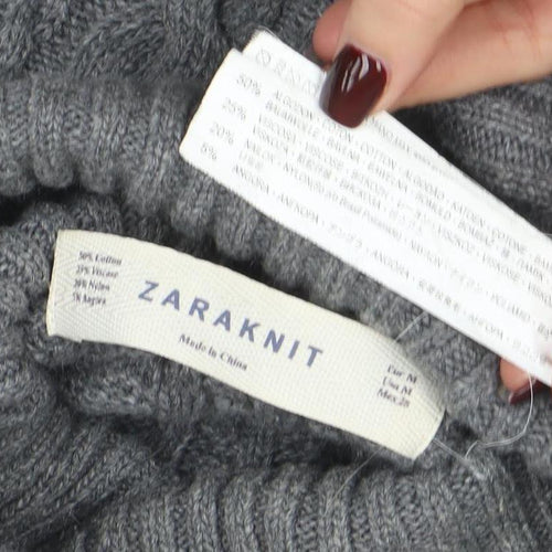 Zara Knit Womens Grey Roll Neck Cable Knit Wool Jumper Size M