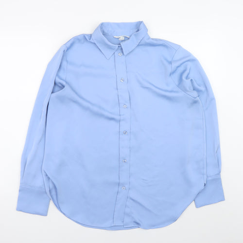H&M Women Blue Long Sleeve Button-Up Collared Shirt Size 12