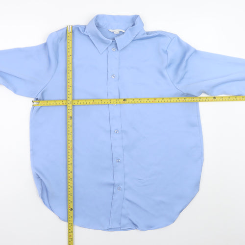 H&M Women Blue Long Sleeve Button-Up Collared Shirt Size 12