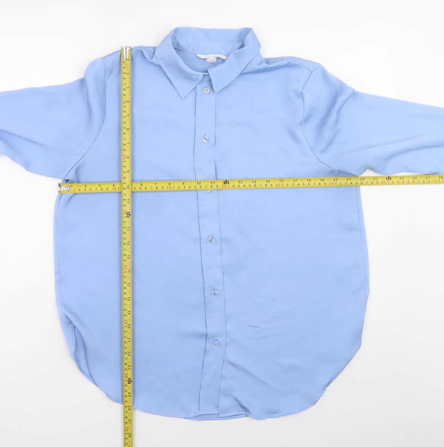 H&M Women Blue Long Sleeve Button-Up Collared Shirt Size 12