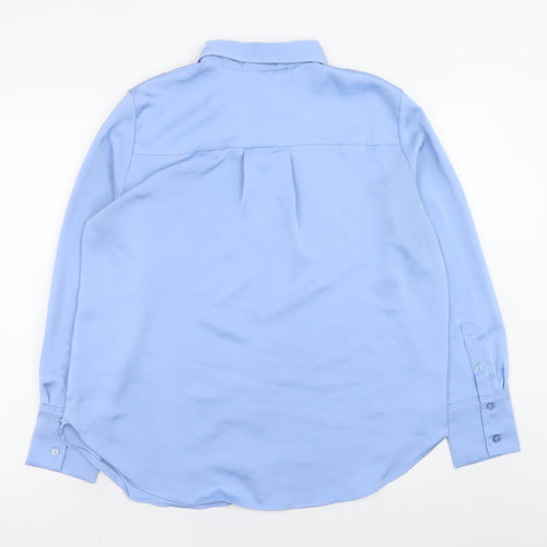 H&M Women Blue Long Sleeve Button-Up Collared Shirt Size 12