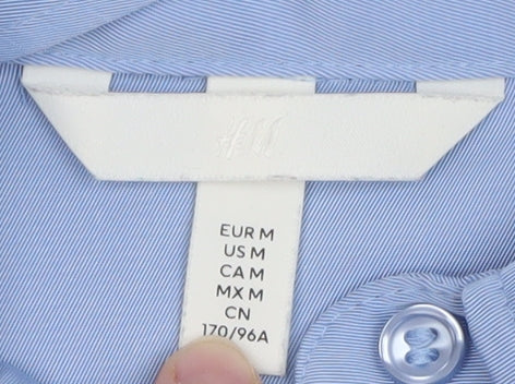 H&M Women Blue Long Sleeve Button-Up Collared Shirt Size 12