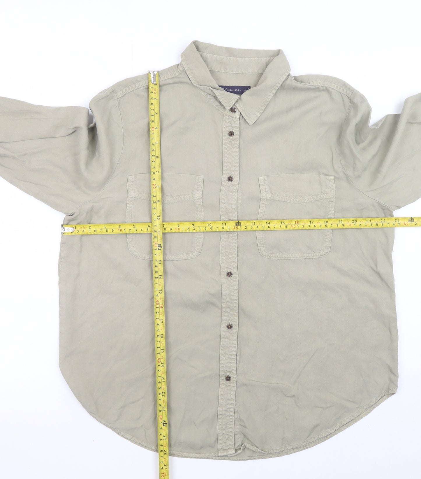 Marks and Spencer Women Beige Button-Up Lyocell Shirt Size 14