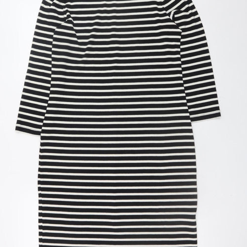 GAP Women’s Black Striped Shift Dress M 3/4 Sleeve Boat Neck