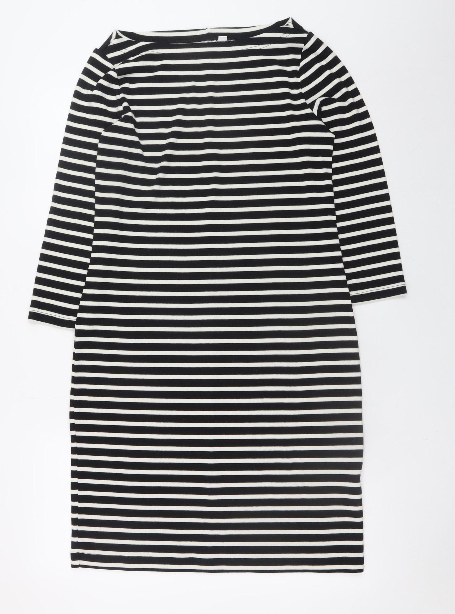 GAP Women’s Black Striped Shift Dress M 3/4 Sleeve Boat Neck
