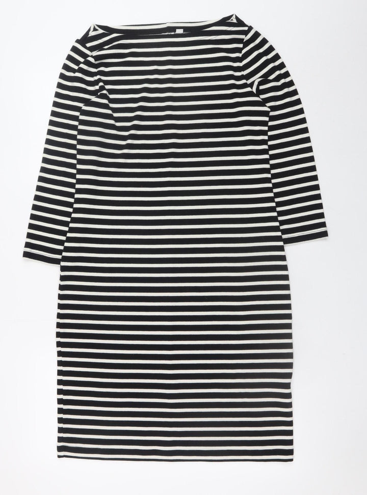 GAP Women’s Black Striped Shift Dress M 3/4 Sleeve Boat Neck