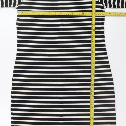 GAP Women’s Black Striped Shift Dress M 3/4 Sleeve Boat Neck