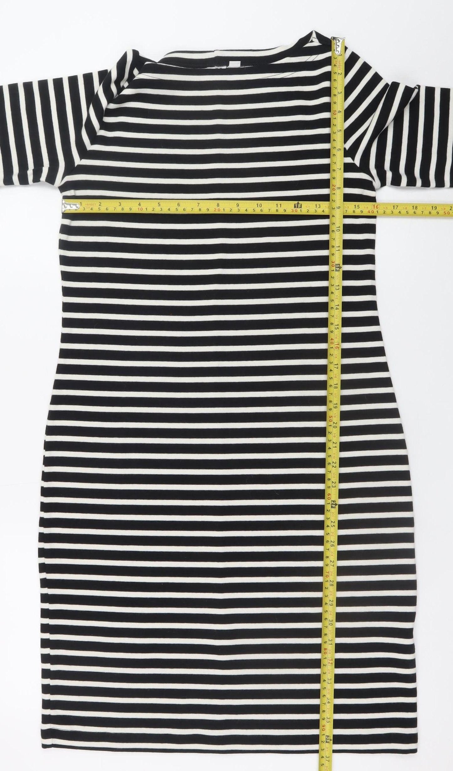 GAP Women’s Black Striped Shift Dress M 3/4 Sleeve Boat Neck