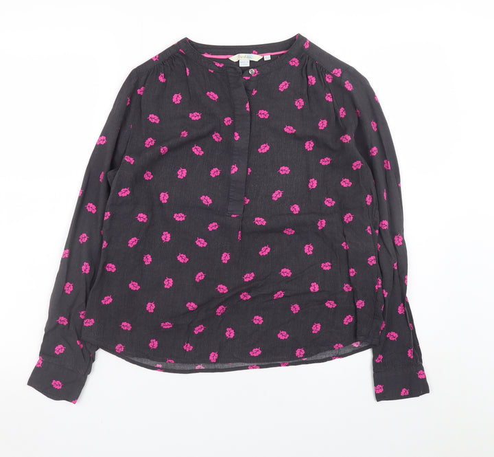 Boden Women’s Black Floral Long Sleeve Viscose Tunic Blouse UK 12