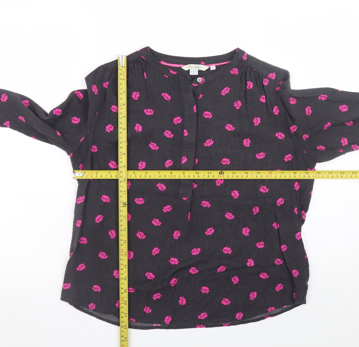 Boden Women’s Black Floral Long Sleeve Viscose Tunic Blouse UK 12
